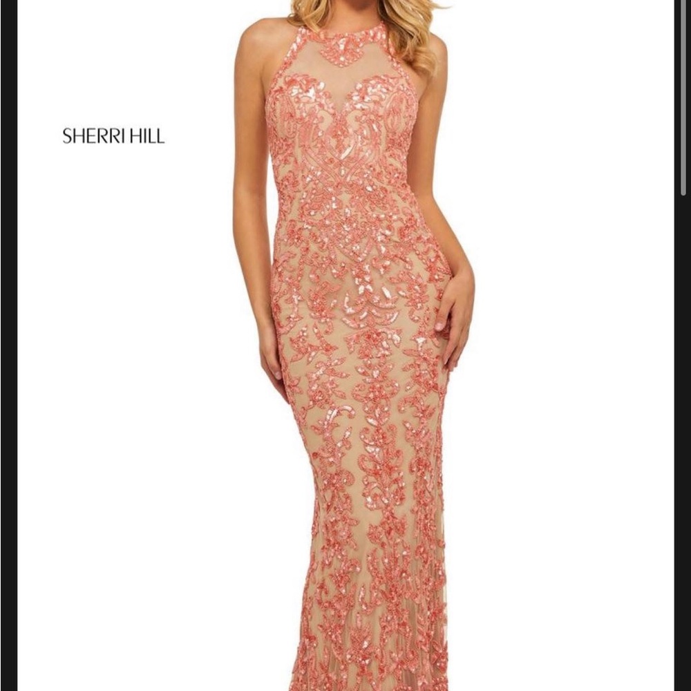 Sherri Hill Coral Embellished Prom Dress